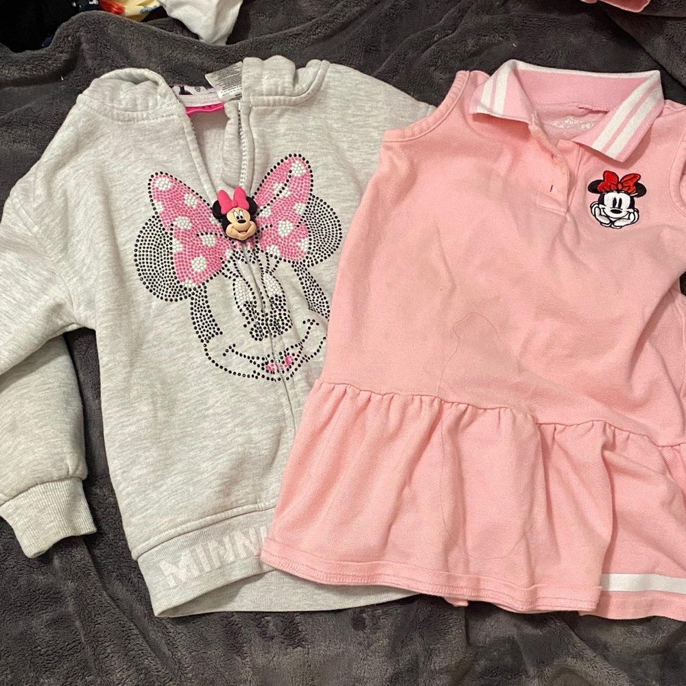 Disney Girls Pink Polo Dress & Gray Minnie Hoodie Set